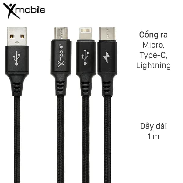 Cáp sạc và truyền dữ liệu 3 đầu USB-A - Lightning Type-C Micro USB 15W 1m Xmobile DR002 - Ảnh 7