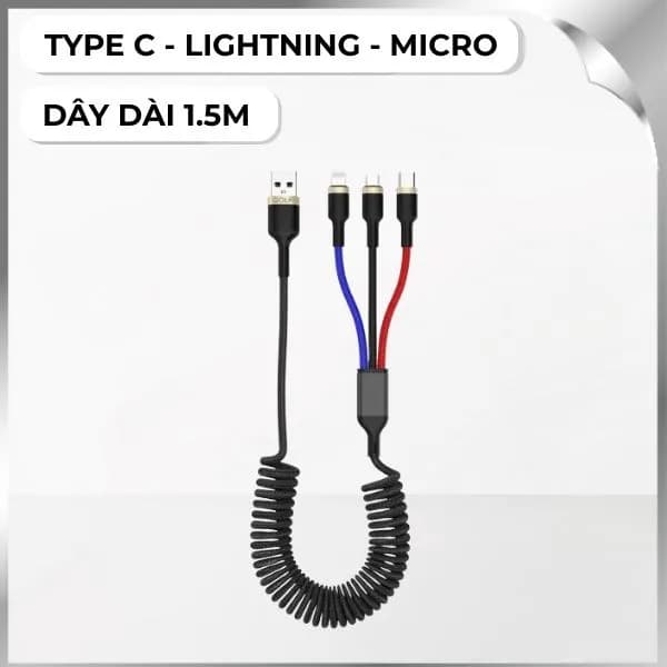 Cáp sạc nhanh và truyền dữ liệu 3 đầu USB A - Type C Lightning Micro USB 18W 1.5m Golf GC-72X - Giá rẻ nhất hôm nay - Ảnh 1