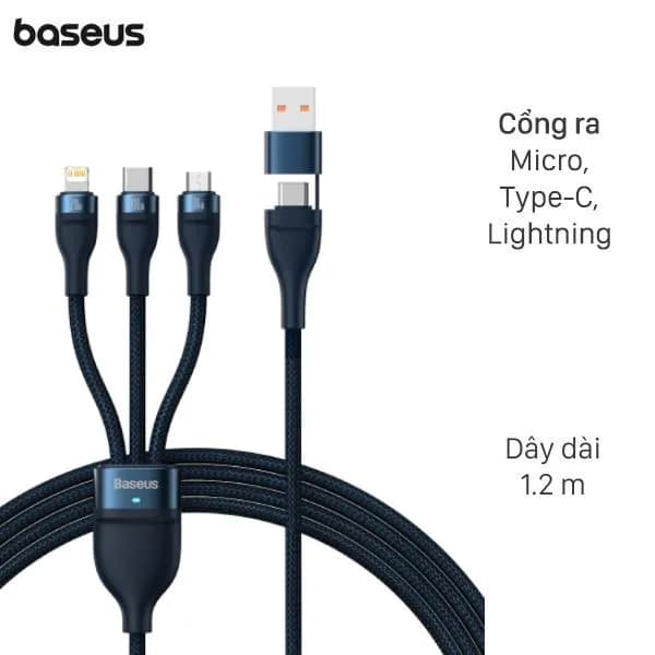 Cáp sạc nhanh đa năng 3 đầu Type C - Type C Lightning Micro 100W 1.2m Baseus Flash Series 2 CB000003 - Ảnh 6