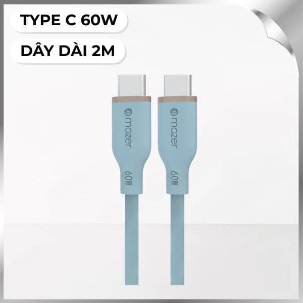 Cáp sạc nhanh và truyền dữ liệu Type-C - Type-C 60W 2.0m Mazer M-FLEX-C265-BL - Ảnh 4