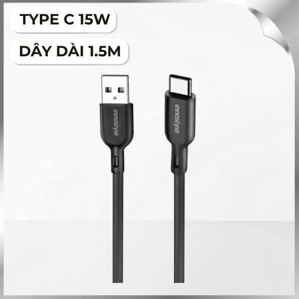 Cáp sạc nhanh và truyền dữ liệu USB-A - Type-C 15W 1.5m Innostyle IAC150BLK - Giá rẻ nhất hôm nay - Ảnh 1