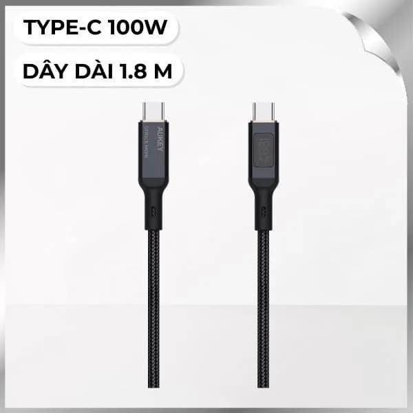 Cáp sạc nhanh và truyền dữ liệu Type-C - Type-C 100W 1.8m Aukey CB-MCC102 - Đen - Giá rẻ nhất hôm nay - Ảnh 1