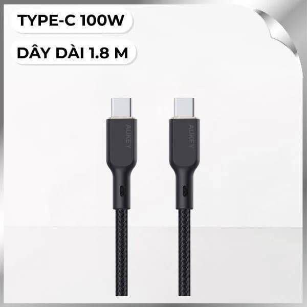 Cáp sạc nhanh và truyền dữ liệu Type-C - Type-C 100W 1.8m Aukey CB-KCC102 - Đen - Ảnh 4