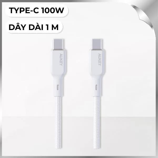 Cáp sạc nhanh và truyền dữ liệu Type-C - Type-C 100W 1m Aukey CB-KCC101 - Trắng - Giá rẻ nhất hôm nay - Ảnh 1