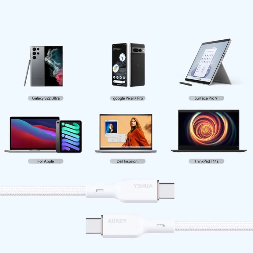 Cáp sạc nhanh và truyền dữ liệu Type-C - Type-C 100W 1m Aukey CB-KCC101 - Trắng - Giá rẻ nhất hôm nay - Ảnh 2