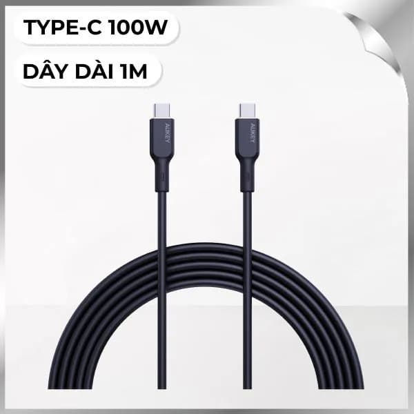 Cáp sạc nhanh và truyền dữ liệu Type-C - Type-C 100W 1m Aukey CB-SCC101 - Đen - Giá rẻ nhất hôm nay - Ảnh 1