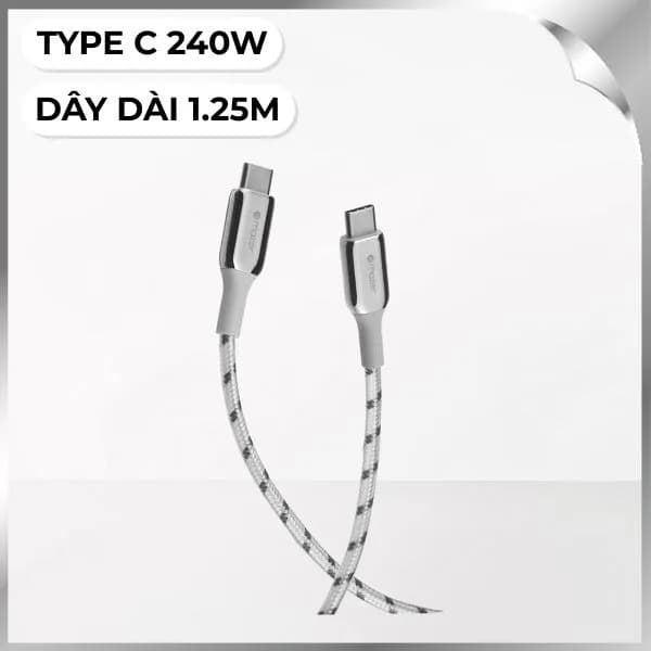Cáp sạc nhanh và truyền dữ liệu Type-C - Type-C 240W 1.25m Mazer M-PL3Pro-240C125-WH - Ảnh 1