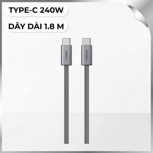 Cáp sạc nhanh và truyền dữ liệu Type-C - Type-C 240W 1.8m Aukey CB-DCC242 - Xám - Giá rẻ nhất hôm nay - Ảnh 1