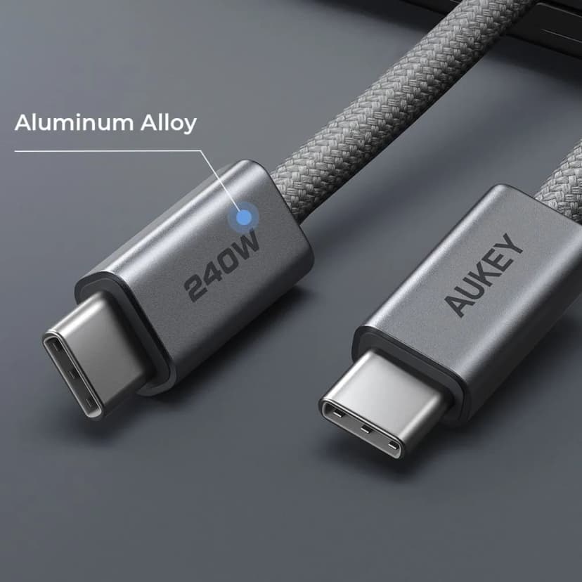Cáp sạc nhanh và truyền dữ liệu Type-C - Type-C 240W 1.8m Aukey CB-DCC242 - Xám - Giá rẻ nhất hôm nay - Ảnh 2