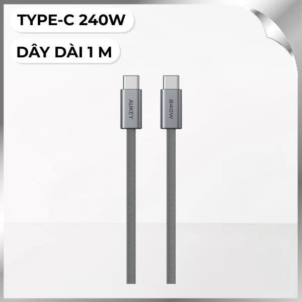 Cáp sạc nhanh và truyền dữ liệu Type-C - Type-C 240W 1m Aukey CB-DCC241 - Xám - Giá rẻ nhất hôm nay - Ảnh 1
