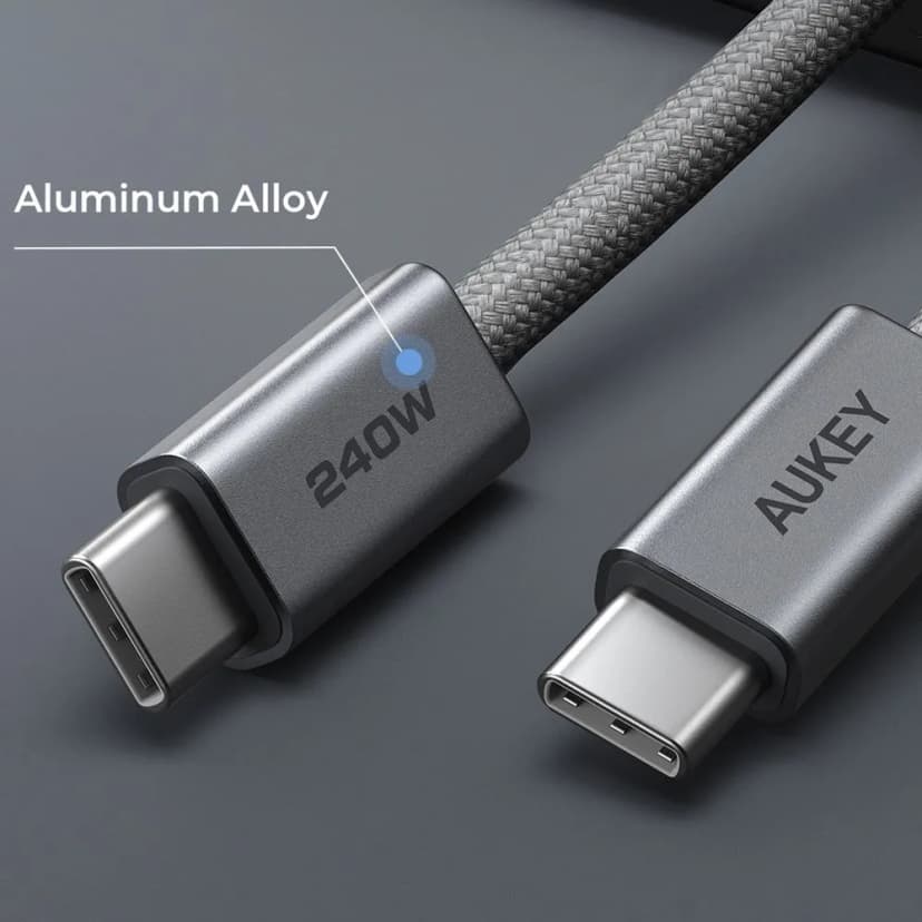 Cáp sạc nhanh và truyền dữ liệu Type-C - Type-C 240W 1m Aukey CB-DCC241 - Xám - Giá rẻ nhất hôm nay - Ảnh 2