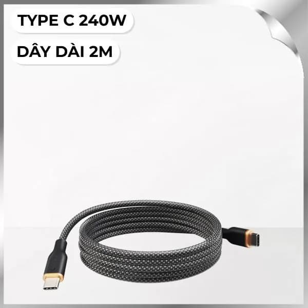 Cáp sạc nhanh và truyền dữ liệu Type-C - Type-C 240W 2m Mazer M-Cobra-C2240-BK - Giá rẻ nhất hôm nay - Ảnh 1