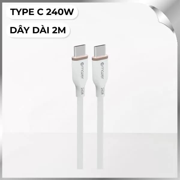 Cáp sạc nhanh và truyền dữ liệu Type-C - Type-C 240W 2m Mazer M-FLEX-C2240-WH - Giá rẻ nhất hôm nay - Ảnh 1