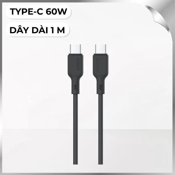Cáp sạc nhanh và truyền dữ liệu Type-C - Type-C 60W 1m Aukey CB-DCC063 - Đen - Giá rẻ nhất hôm nay - Ảnh 1