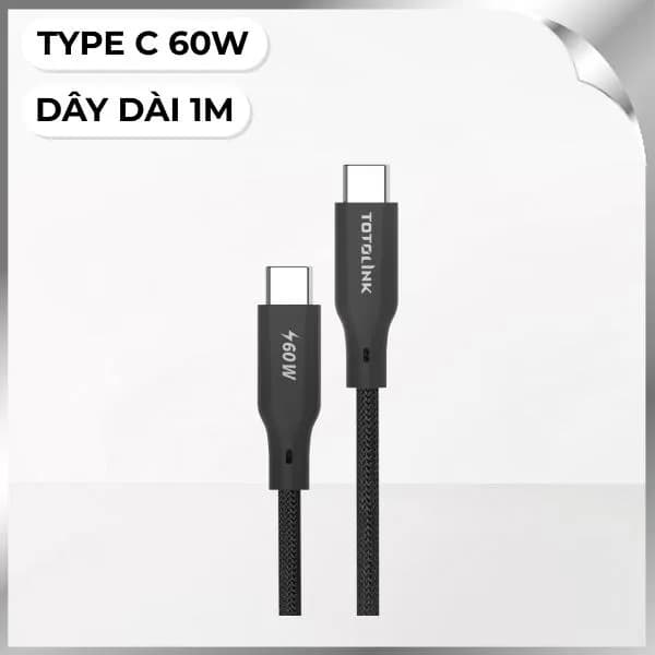 Cáp sạc nhanh và truyền dữ liệu Type-C - Type-C 60W 1m Totolink T601CC-BK - Giá rẻ nhất hôm nay - Ảnh 1