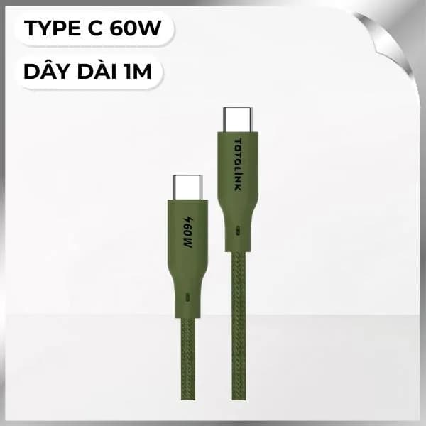 Cáp sạc nhanh và truyền dữ liệu Type-C - Type-C 60W 1m Totolink T601CC-GN - Giá rẻ nhất hôm nay - Ảnh 1