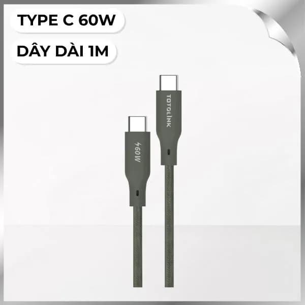 Cáp sạc nhanh và truyền dữ liệu Type-C - Type-C 60W 1m Totolink T601CC-GY - Giá rẻ nhất hôm nay - Ảnh 1