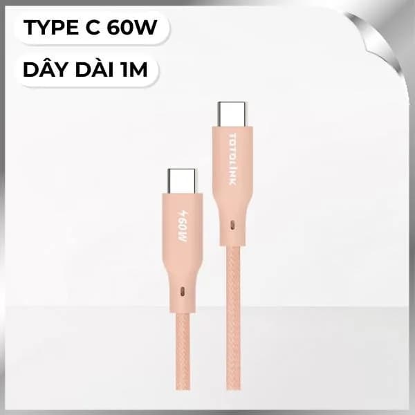 Cáp sạc nhanh và truyền dữ liệu Type-C - Type-C 60W 1m Totolink T601CC-PH - Giá rẻ nhất hôm nay - Ảnh 1