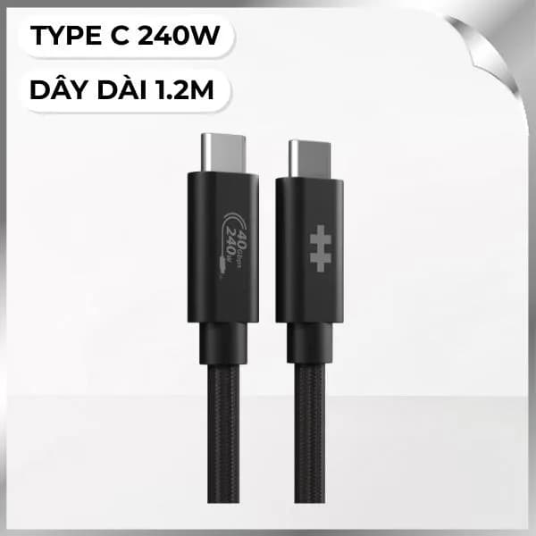 Cáp sạc nhanh và truyền dữ liệu Type-C - Type-C 240W 1.2m Hyperdrive HD6500BKGL - Ảnh 1