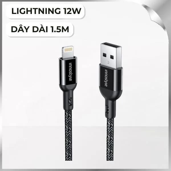 Cáp sạc nhanh và truyền dữ liệu USB-A - Lightning 12W 1.5m Innostyle IAL150ALBLK - Ảnh 8