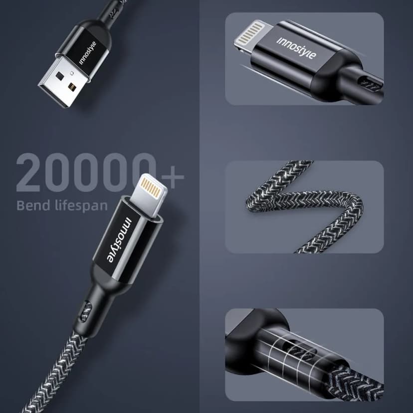 Cáp sạc nhanh và truyền dữ liệu USB-A - Lightning 12W 1.5m Innostyle IAL150ALBLK - Giá rẻ nhất hôm nay - Ảnh 3