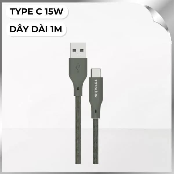 Cáp sạc nhanh và truyền dữ liệu USB-A - Type-C 15W 1m Totolink T1AC-GY - Ảnh 1