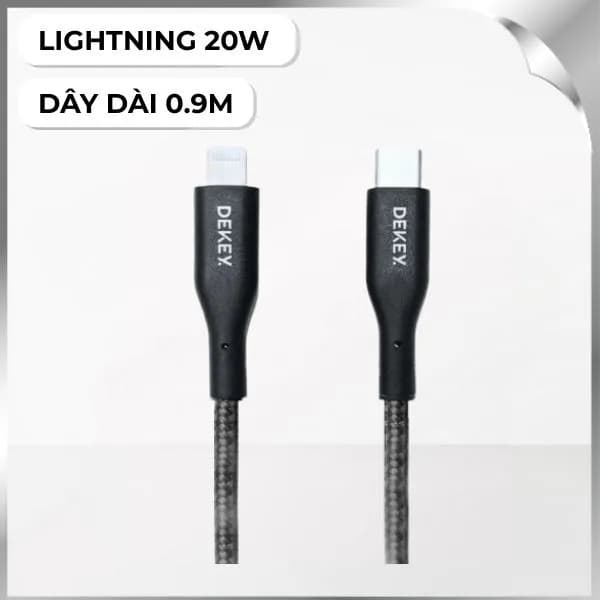 Cáp sạc nhanh và truyền dữ liệu Type C - Lightning 20W 0.9m Dekey Power Pioneer C2566 - Đen - Ảnh 2