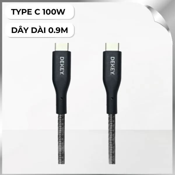 Cáp sạc nhanh và truyền dữ liệu Type C - Type C 100W 0.9m Dekey Power Pioneer C2588 - Đen - Giá rẻ nhất hôm nay - Ảnh 1
