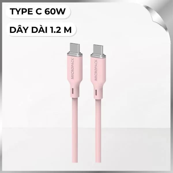 Cáp sạc nhanh và truyền dữ liệu Type-C - Type-C 60W 1.2m MicroPack Power Link C1 MC C60 - Hồng - Ảnh 2