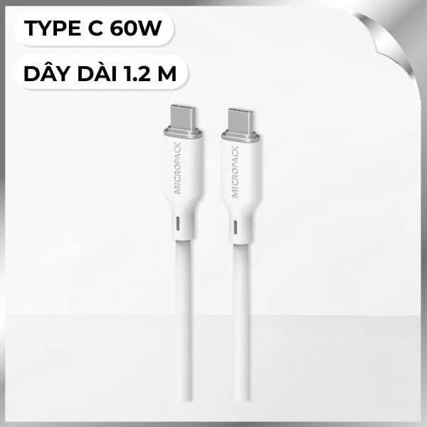 Cáp sạc nhanh và truyền dữ liệu Type-C - Type-C 60W 1.2m MicroPack Power Link C1 MC C60 - Trắng - Ảnh 3