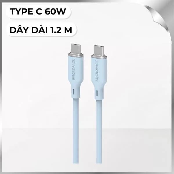 Cáp sạc nhanh và truyền dữ liệu Type-C - Type-C 60W 1.2m MicroPack Power Link C1 MC C60 - Xanh dương - Ảnh 11