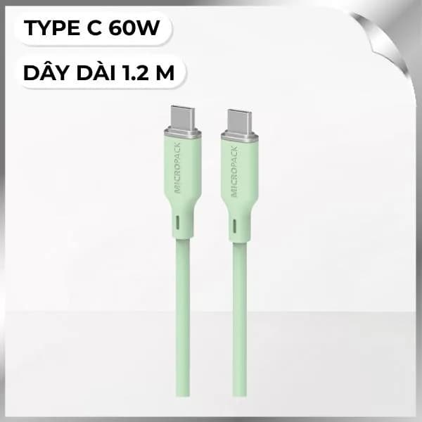 Cáp sạc nhanh và truyền dữ liệu Type-C - Type-C 60W 1.2m MicroPack Power Link C1 MC C60 - Xanh lá - Giá rẻ nhất hôm nay - Ảnh 1