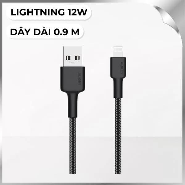Cáp sạc và truyền dữ liệu USB-A - Lightning 12W 0.9m Aukey CB-BAL7 - Đen - Giá rẻ nhất hôm nay - Ảnh 1