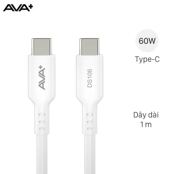 Cáp sạc nhanh Type-C - Type-C 60W 1m AVA+ DS106 - Giá rẻ nhất hôm nay - Ảnh 1
