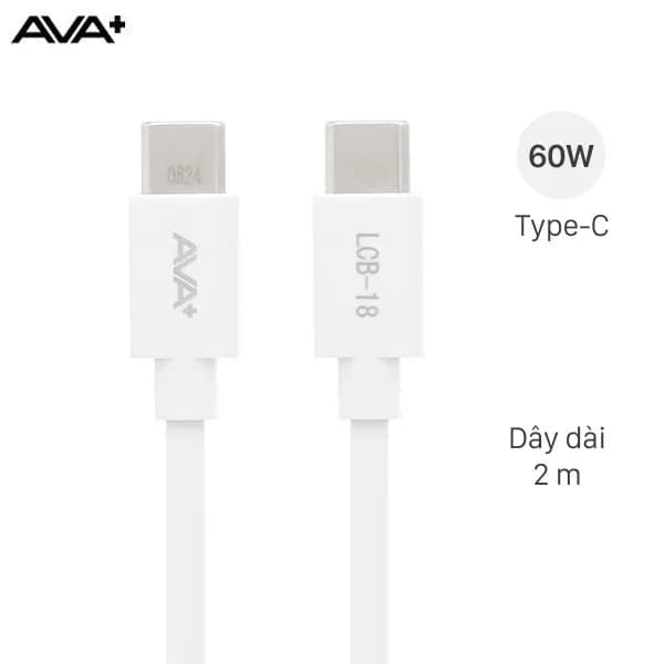 Cáp sạc nhanh và truyền dữ liệu Type-C - Type-C 60W 2m AVA+ LCB-18 - Giá rẻ nhất hôm nay - Ảnh 1