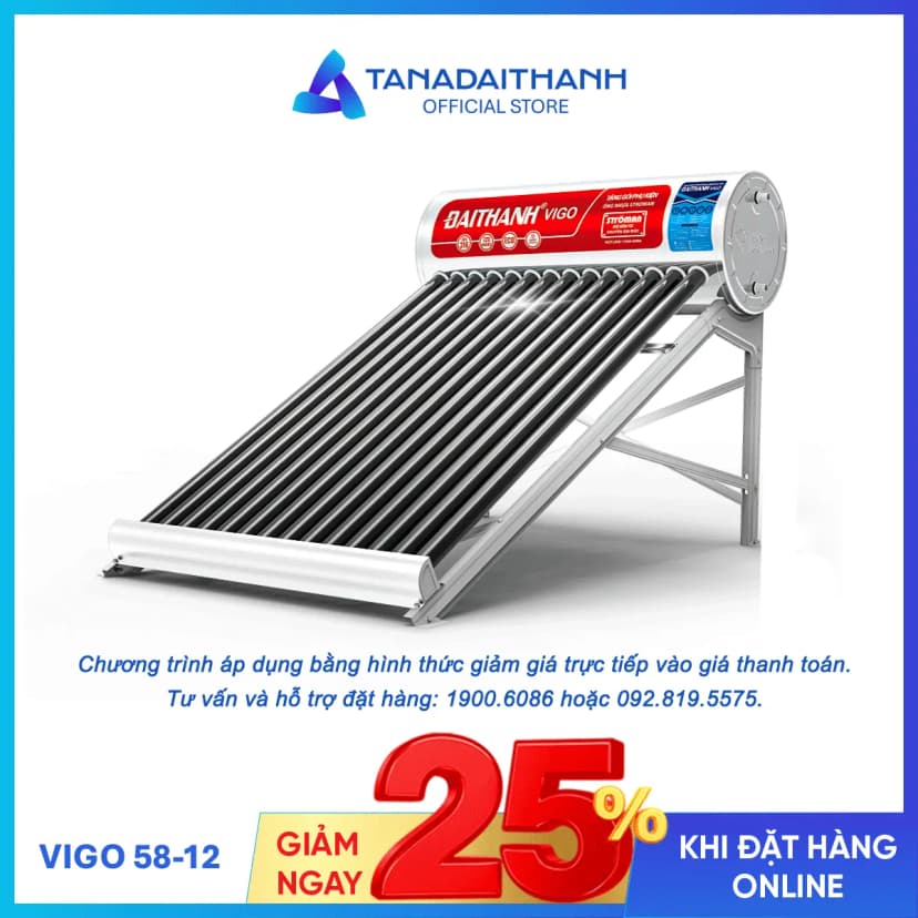 So sánh giá Máy nước nóng năng lượng mặt trời Đại Thành 130 lít Vigo 58-12 - Tìm sản phẩm giá rẻ nhất - Ảnh 2