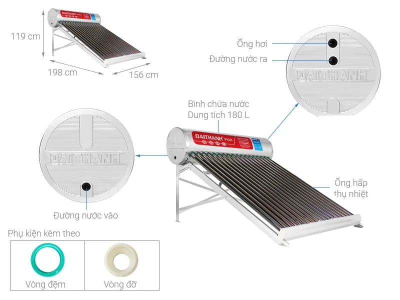 Máy nước nóng năng lượng mặt trời Đại Thành 180 lít Vigo 58-18 - Giá rẻ nhất hôm nay - Ảnh 4