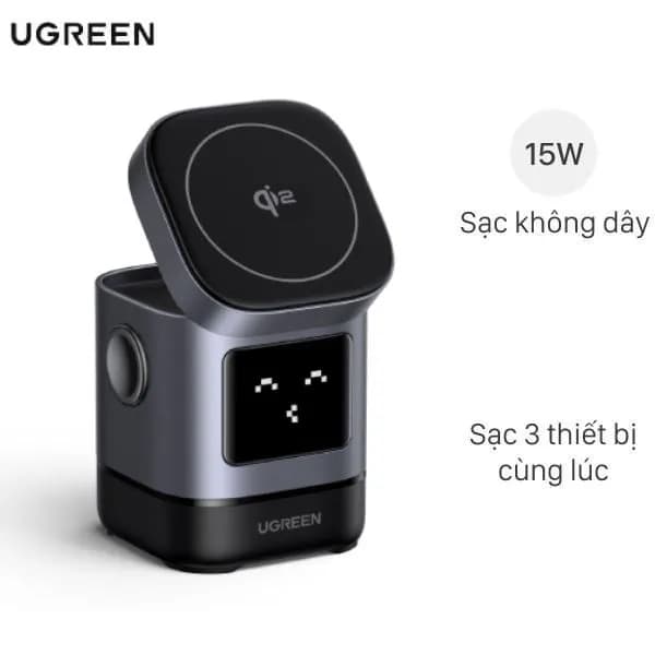 Đế sạc không dây 2 in 1 Qi2 15W Magnetic Ugreen W709 45775 kèm Cáp Type C - Type C - Giá rẻ nhất hôm nay - Ảnh 1