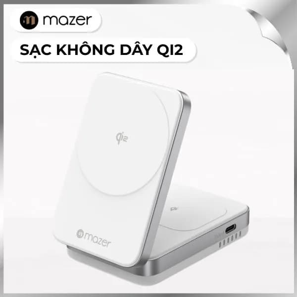 Đế sạc nhanh không dây 2 in 1 Qi2 20W Mazer M-qi2-MagFold02-WH - Giá rẻ nhất hôm nay - Ảnh 1