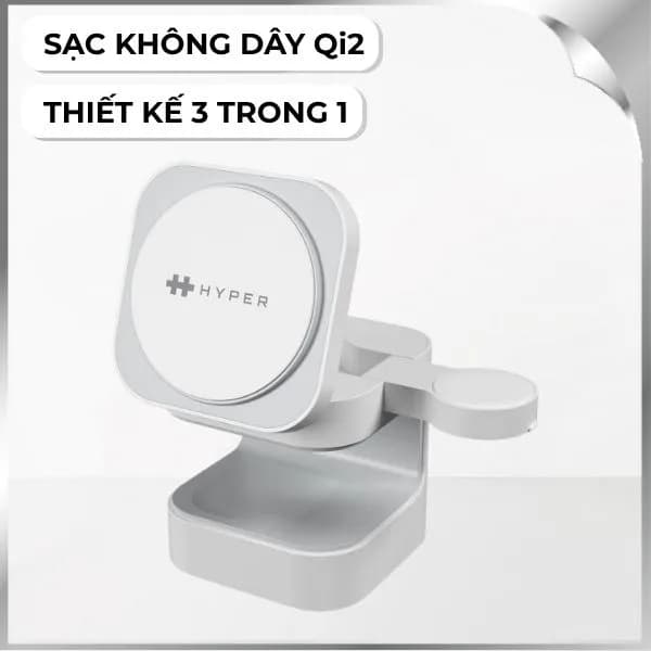 Đế sạc nhanh không dây 3 in 1 Qi2 15W Hyperjuice HJ3320WHGL - Giá rẻ nhất hôm nay - Ảnh 1