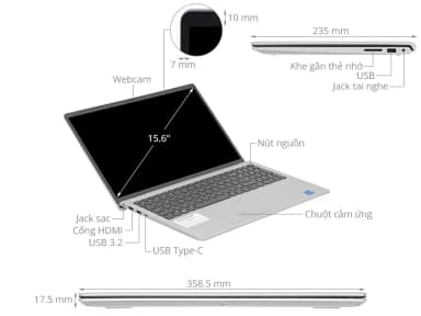 Laptop Dell 15 DC15250 - DC5I5357W1 (i5 1334U, 16GB, 512GB, Full HD 120Hz, OfficeH24+365, Win11) - 4