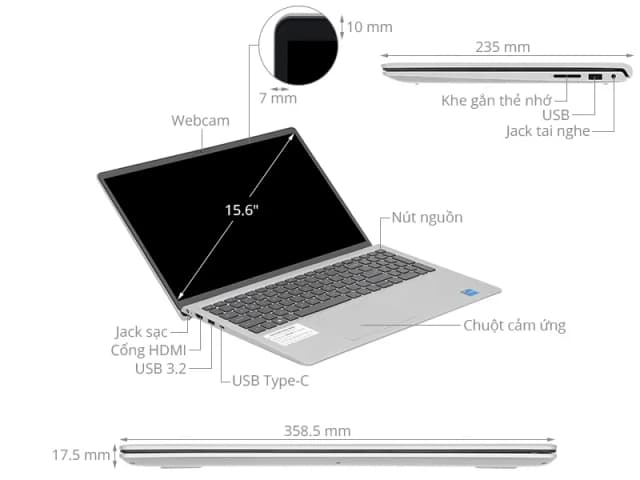 Laptop Dell 15 DC15250 - DC5I5357W1 (i5 1334U, 16GB, 512GB, Full HD 120Hz, OfficeH24+365, Win11) - 4