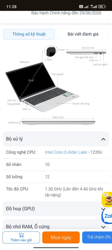 Laptop Dell Inspiron 15 3520 - 71064798 (i5 1235U, 16GB, 512GB, Full HD 120Hz, OfficeH24+365, KYHD, Win11) - 9