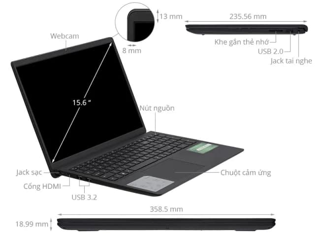 Laptop Dell Inspiron 15 3520 - 71053682 (i7 1255U, 16GB, 512GB, Full HD 120Hz, OfficeHS, Win11) - 6