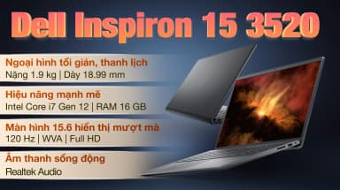 Laptop Dell Inspiron 15 3520 - N3520-i7U165W11BLU-FP (i7 1255U, 16GB, 512GB, Full HD 120Hz, OfficeHS, Win11) - 2