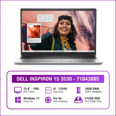 Laptop Dell Inspiron 15 3530 - 71053696 (i5 1334U, 16GB, 512GB, Full HD 120Hz, OfficeH24+365, KYHD, Win11) - 17