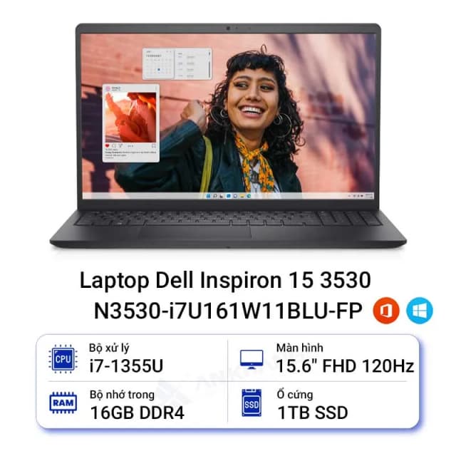Laptop Dell Inspiron 15 3530 - N3530-i5U165W11SLU-BL (i5 1334U, 16GB, 512GB, Full HD 120Hz, OfficeH24+365, Win11) - 11