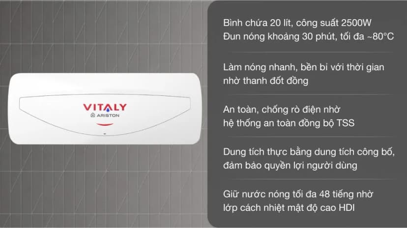 So sánh giá Máy nước nóng gián tiếp Ariston 20 lít 2500W VITALY 20 SLIM 2.5 FE - Tìm sản phẩm giá rẻ nhất - Ảnh 2