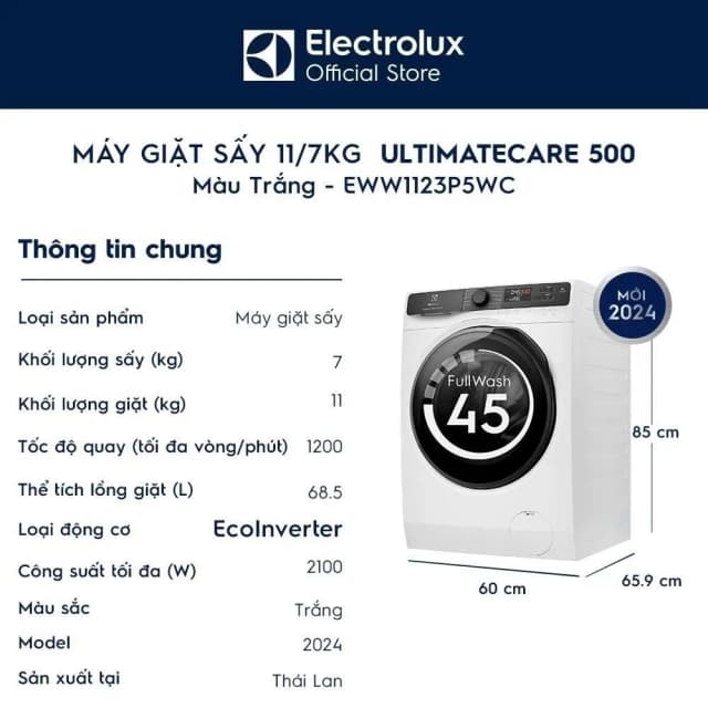 So sánh giá Máy giặt sấy Electrolux UltimateCare 500 Inverter giặt 11 kg - sấy 7 kg EWW1123P5WC rẻ nhất? - Ảnh 11