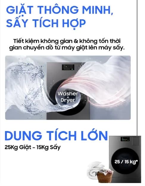 So sánh giá Máy giặt sấy Samsung AI Combo Heatpump Inverter giặt 25 kg - sấy 15 kg WD25DB8995BZSV rẻ nhất? - Ảnh 15